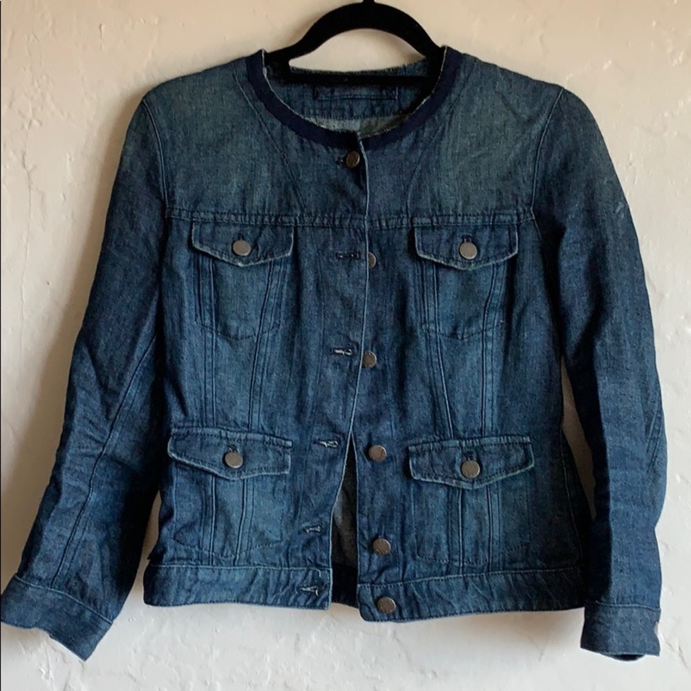 Prada collarless denim jacket